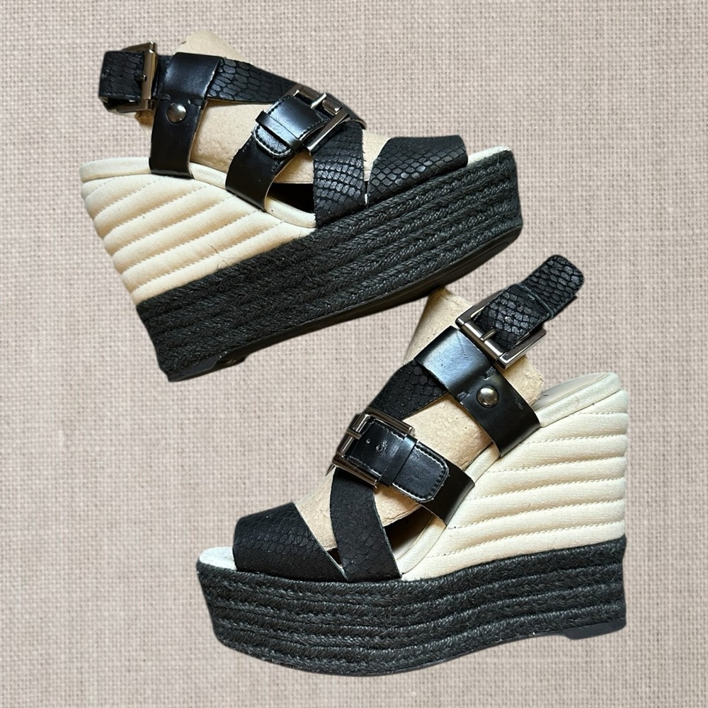 Westies Black and Cream Wedge Sandals